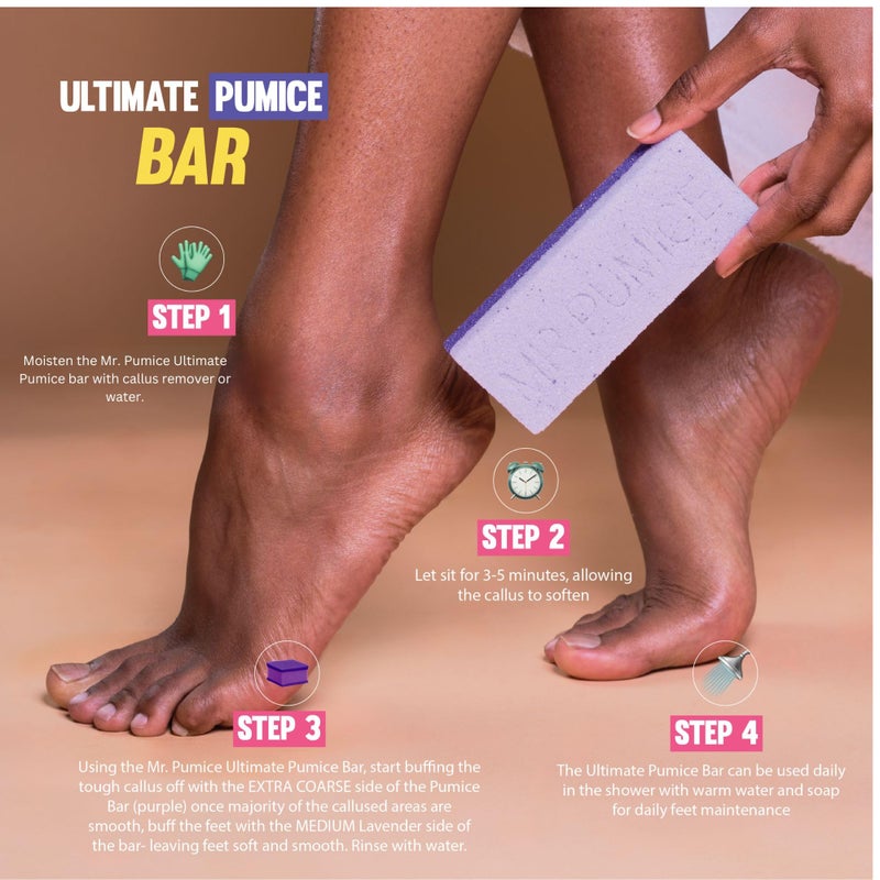 Mr. Pumice Ultimate Pumi Bar, 2-in-1 Callus Remover, Pedicure Stone & Ped File Scrubber for Smooth Feet and Heels, Dual-Grit (Medium + Coarse), 1 Count - Image 5